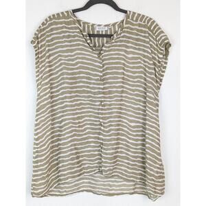 Masai Copenhagen Top Blouse Striped Boxy Lagenlook Denmark Tan White Size M